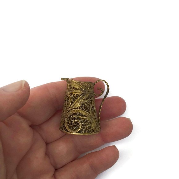 Miniature Gold Plated Copper Filigree Pitcher CU P - Picture 9 of 10
